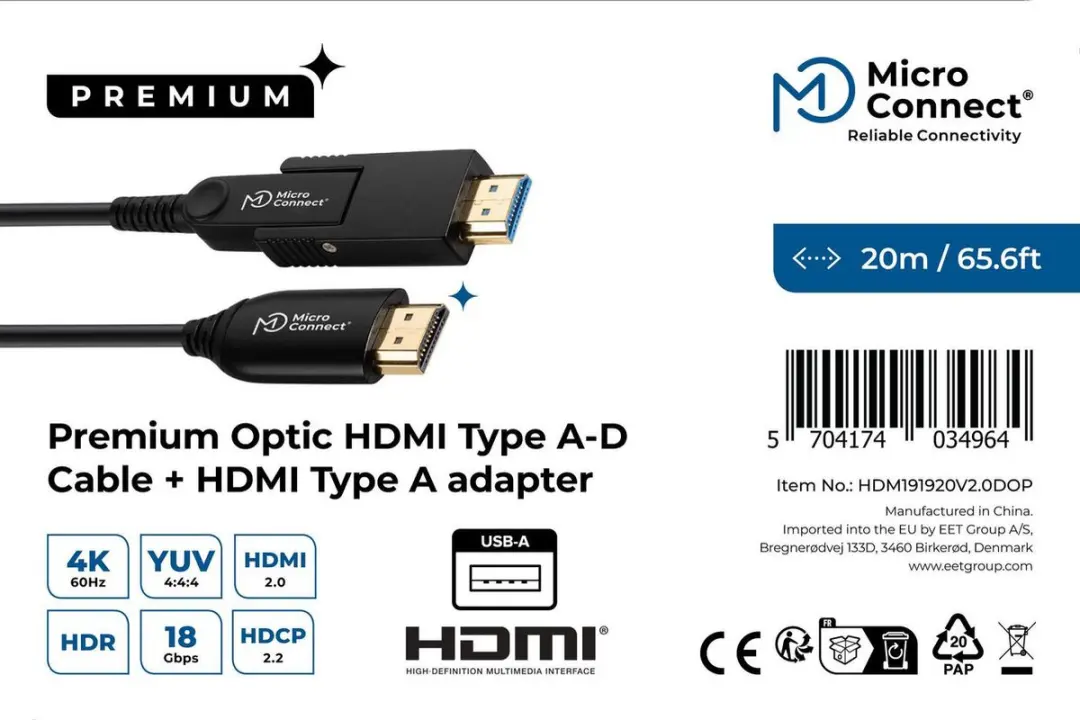 MicroConnect HDM191920V2.0DOP HDMI Kabel 20m - Zwart - afbeelding 3 van 6
