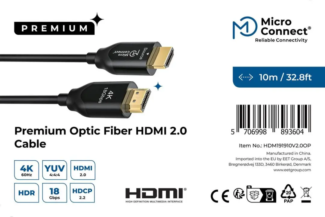 MicroConnect HDM191910V2.0OP HDMI-kabel 10m - Zwart - afbeelding 2 van 6