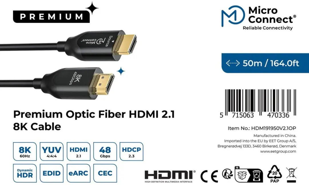 MicroConnect HDM191950V2.1OP HDMI Kabel 50m - Zwart - afbeelding 2 van 5
