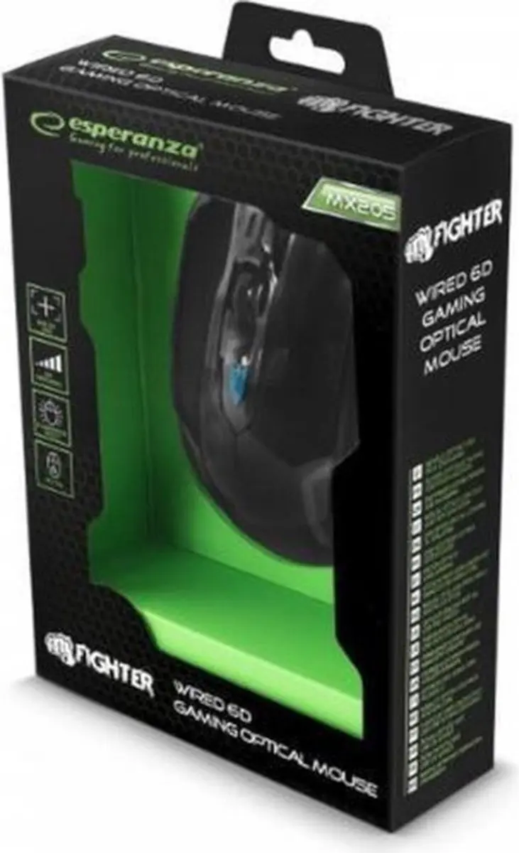 Esperanza Fighter EGM205B Gaming Muis - Zwart/Blauw - afbeelding 5 van 5