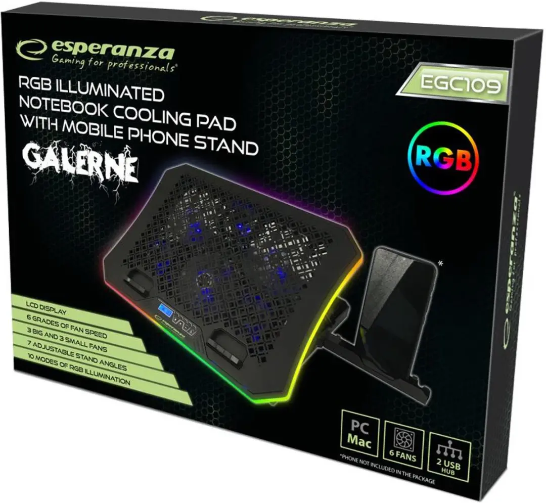 Esperanza EGC109 Laptopkoelpad LED RGB - afbeelding 6 van 6