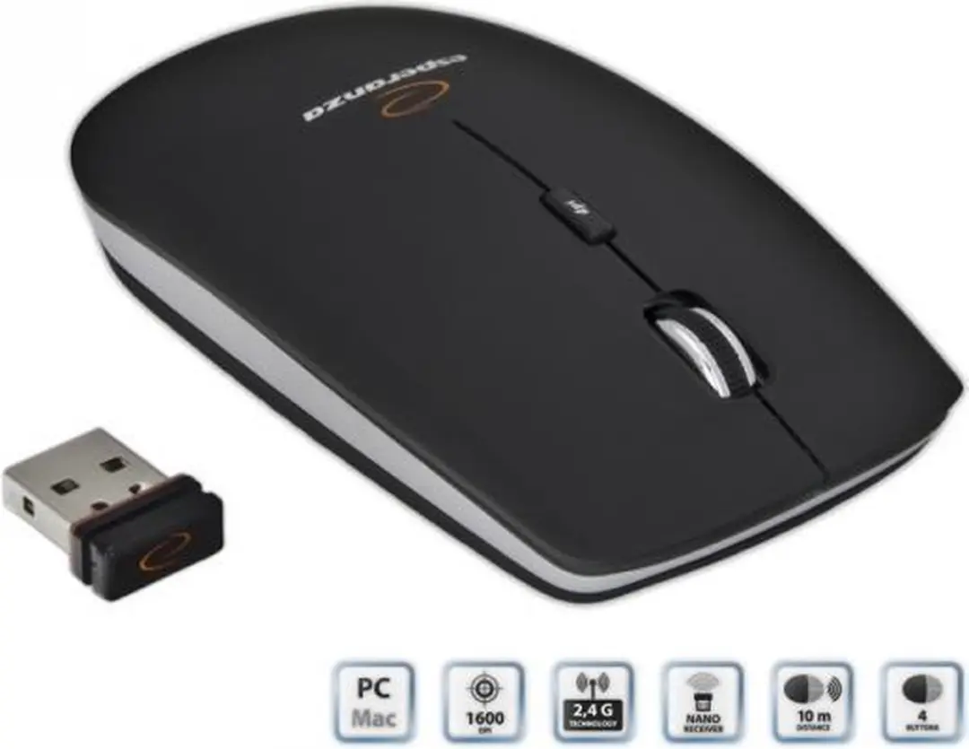 Esperanza SATURN EM120K Draadloze Muis - 1600 DPI - Zwart - afbeelding 4 van 6