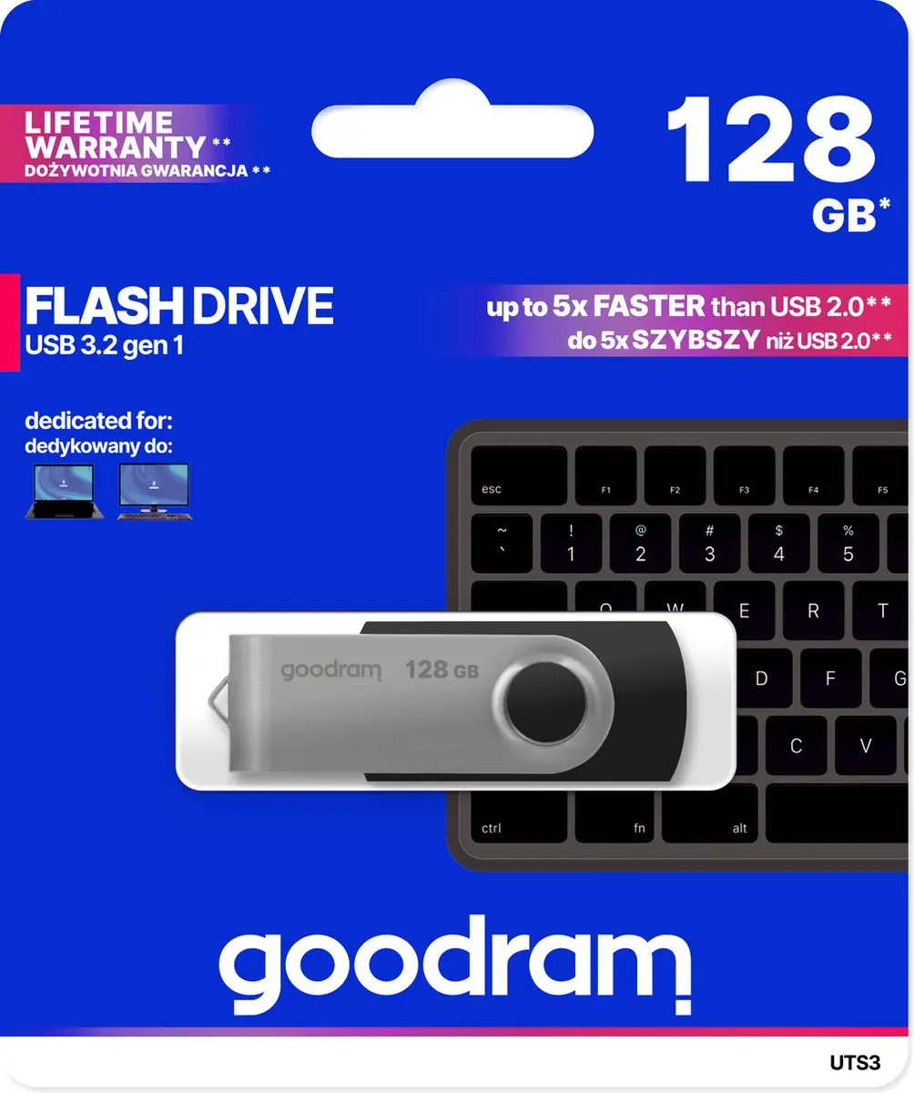 Goodram UTS3 UTS3-1280K0R11 USB-stick 128GB - Zwart - afbeelding 6 van 6