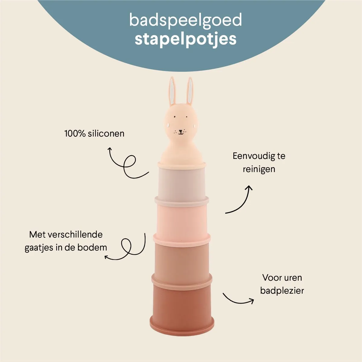 Trixie Stapelpotjes Mrs. Rabbit Siliconen Badspeelgoed - 5 Stuks - Roze