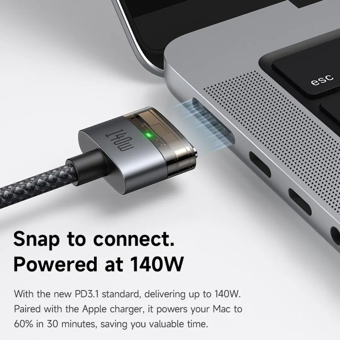 Mcdodo CA-2071 USB-C naar MagSafe 3 Kabel - 140W - 2m - Zwart - afbeelding 4 van 6