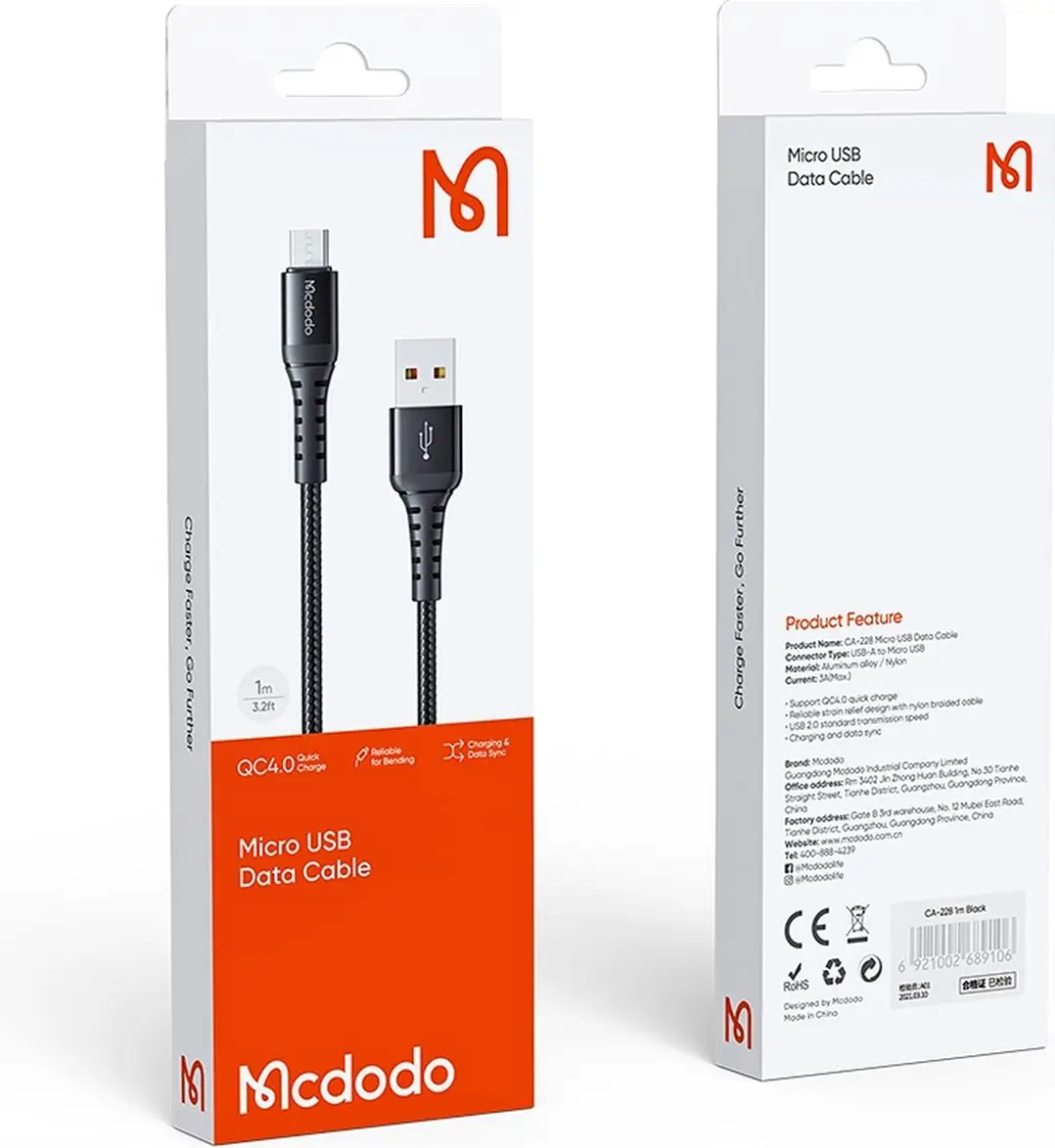 Mcdodo CA-2281 Micro-USB-kabel 1m - Zwart - afbeelding 4 van 6