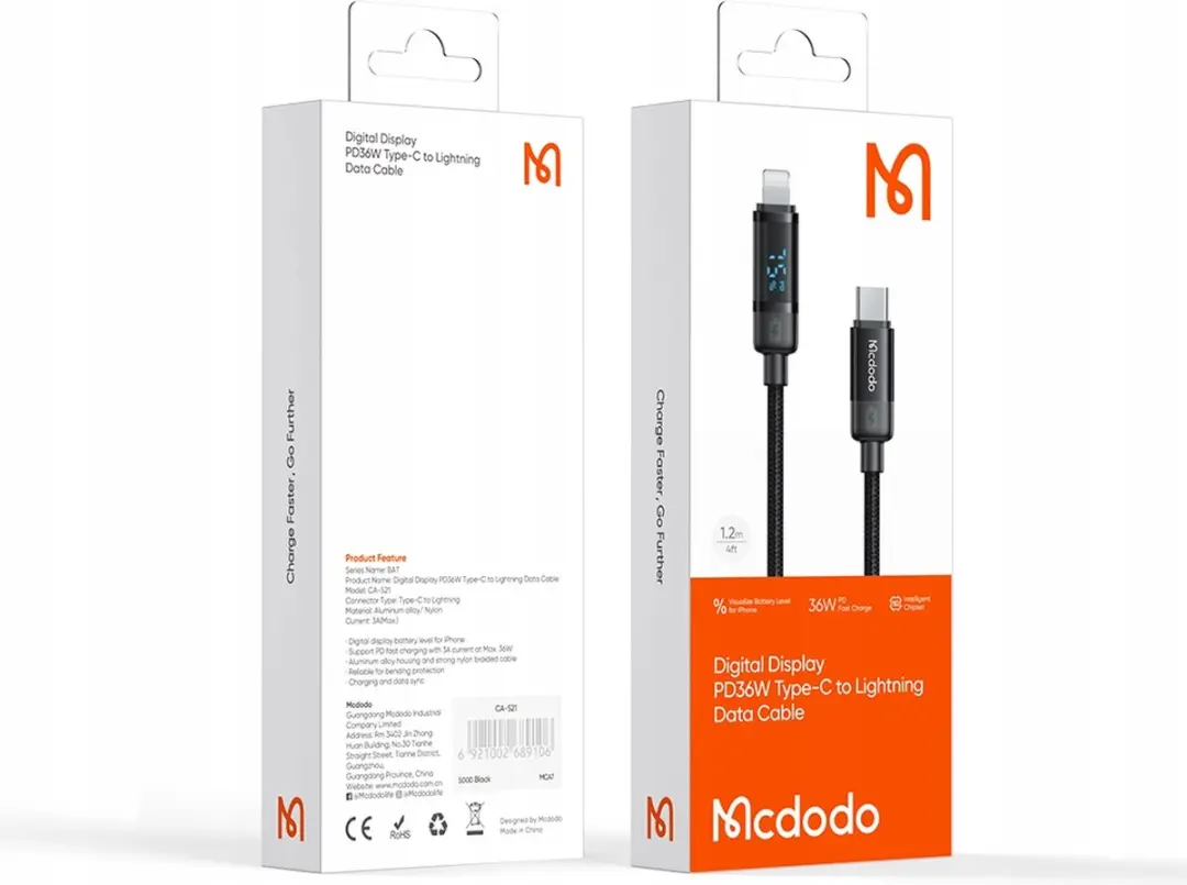 Mcdodo CA-5210 USB-C naar Lightning Kabel 36W - Zwart - afbeelding 2 van 6