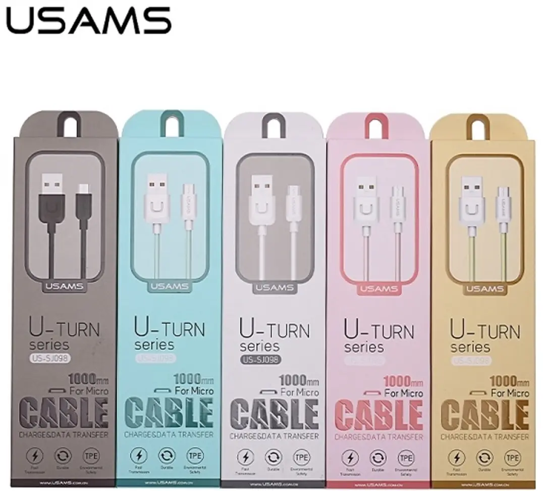 USAMS U-Turn microUSB Kabel 1m - Wit - 2A - afbeelding 2 van 2
