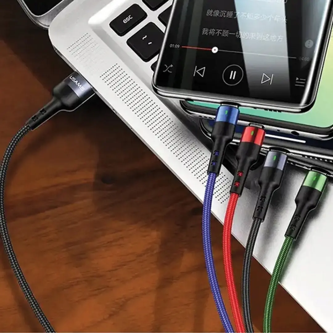 USAMS U26 4-in-1 Laadkabel 1.2m - Lightning, MicroUSB, USB-C - afbeelding 2 van 3