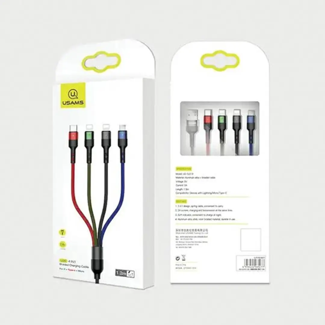 USAMS U26 4-in-1 Laadkabel 1.2m - Lightning, MicroUSB, USB-C - afbeelding 3 van 3