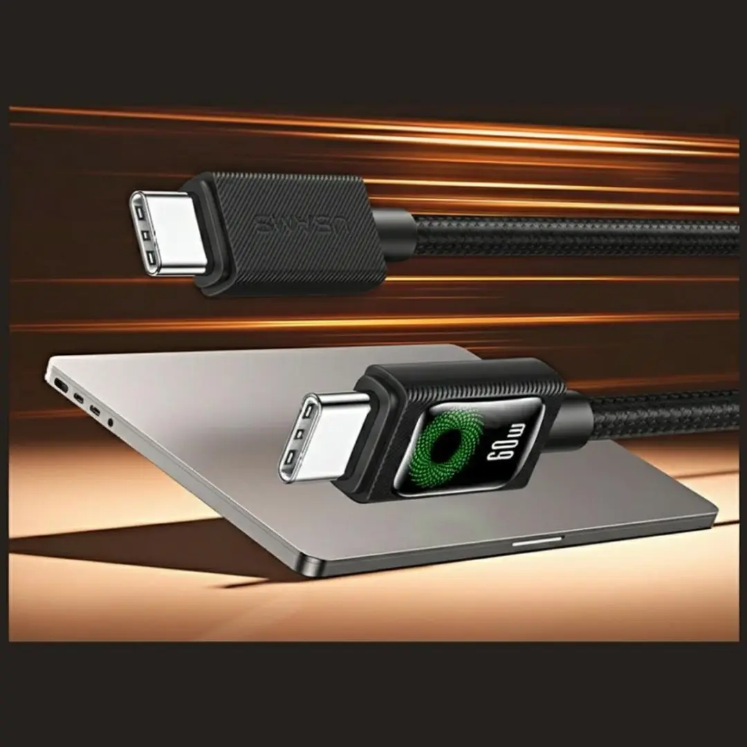 USAMS U92 USB-C naar USB-C Kabel 60W - 1.2m - Zwart - afbeelding 3 van 6