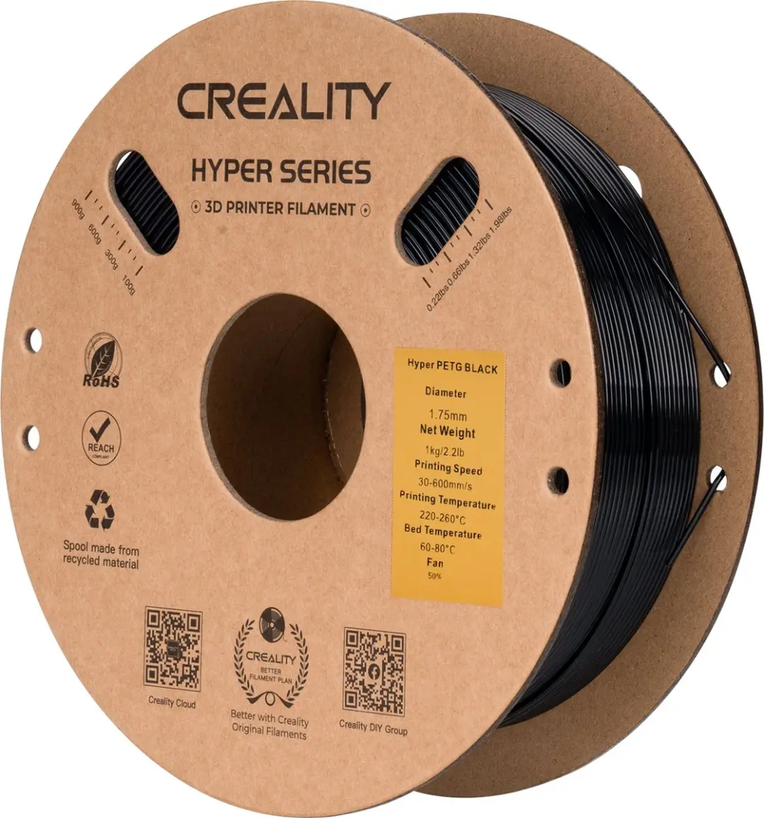Creality Hyper PETG Filament 1,75mm 1kg - Zwart - afbeelding 3 van 6