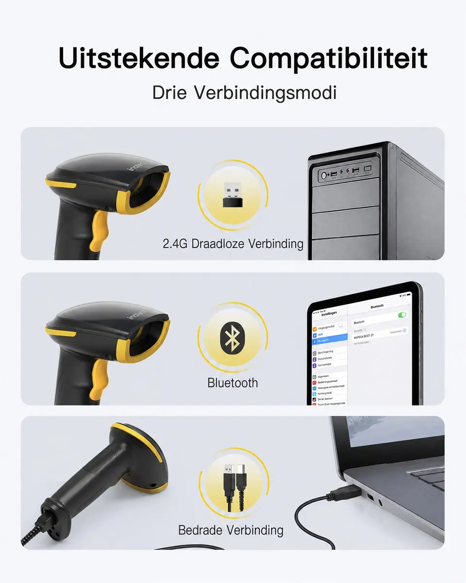 Inateck BCST-23 Barcodescanner - Bluetooth 1D/2D - afbeelding 2 van 6