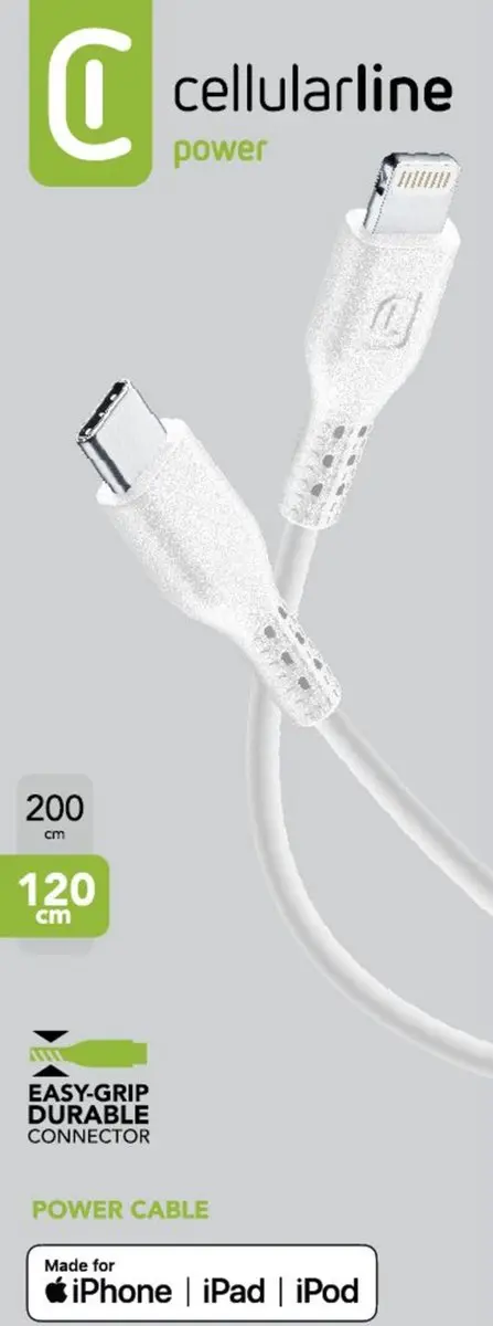 Cellularline USBDATAC2LMFITABW USB-C Kabel - Wit - afbeelding 3 van 3