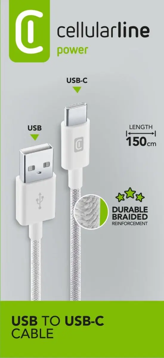 Cellularline USB-kabel USB-A naar USB-C 1,5m - Wit - afbeelding 2 van 2