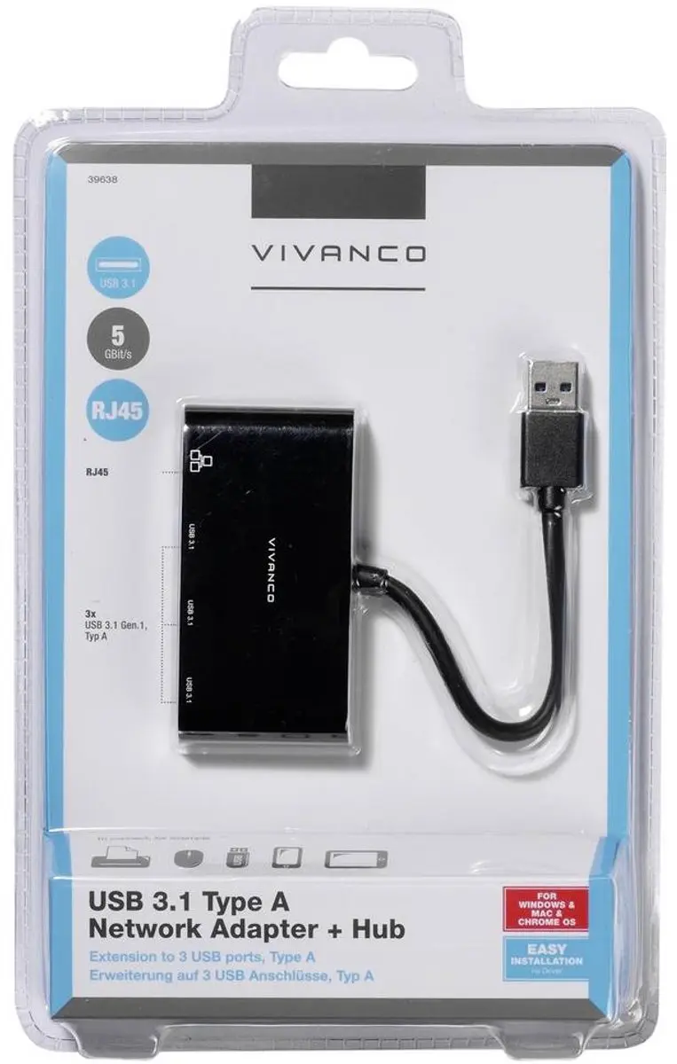 Vivanco VVITHUBTY3PO1LAN USB-C Hub - Zwart - afbeelding 2 van 2