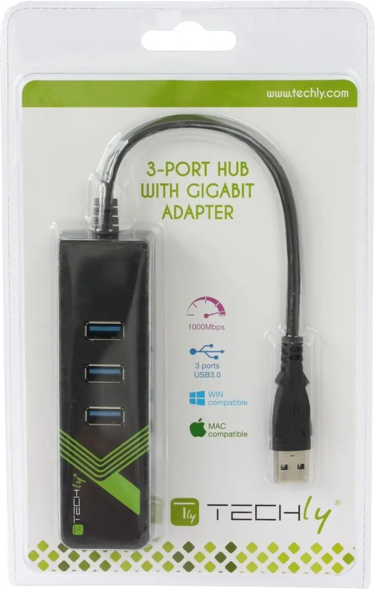 Techly IDATA-USB-ETGIGA-3U2 USB 3.0 naar RJ45 Converter - afbeelding 4 van 4