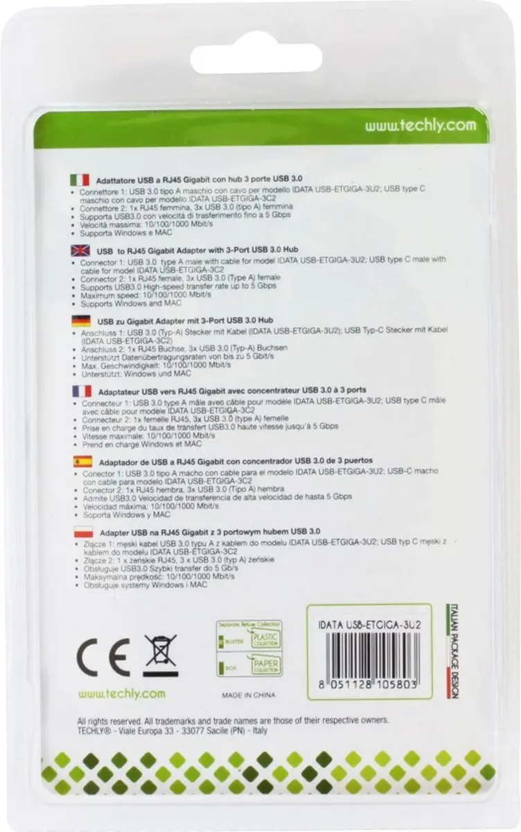 Techly IDATA-USB-ETGIGA-3U2 USB 3.0 naar RJ45 Converter - afbeelding 3 van 4