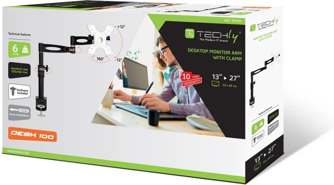 Techly ICA-LCD-502BK Bureausteun 13-27" - Zwart - afbeelding 5 van 6