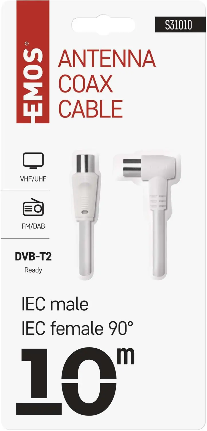 Emos S31010 Coaxkabel 10m - Haakse Stekker - afbeelding 3 van 6
