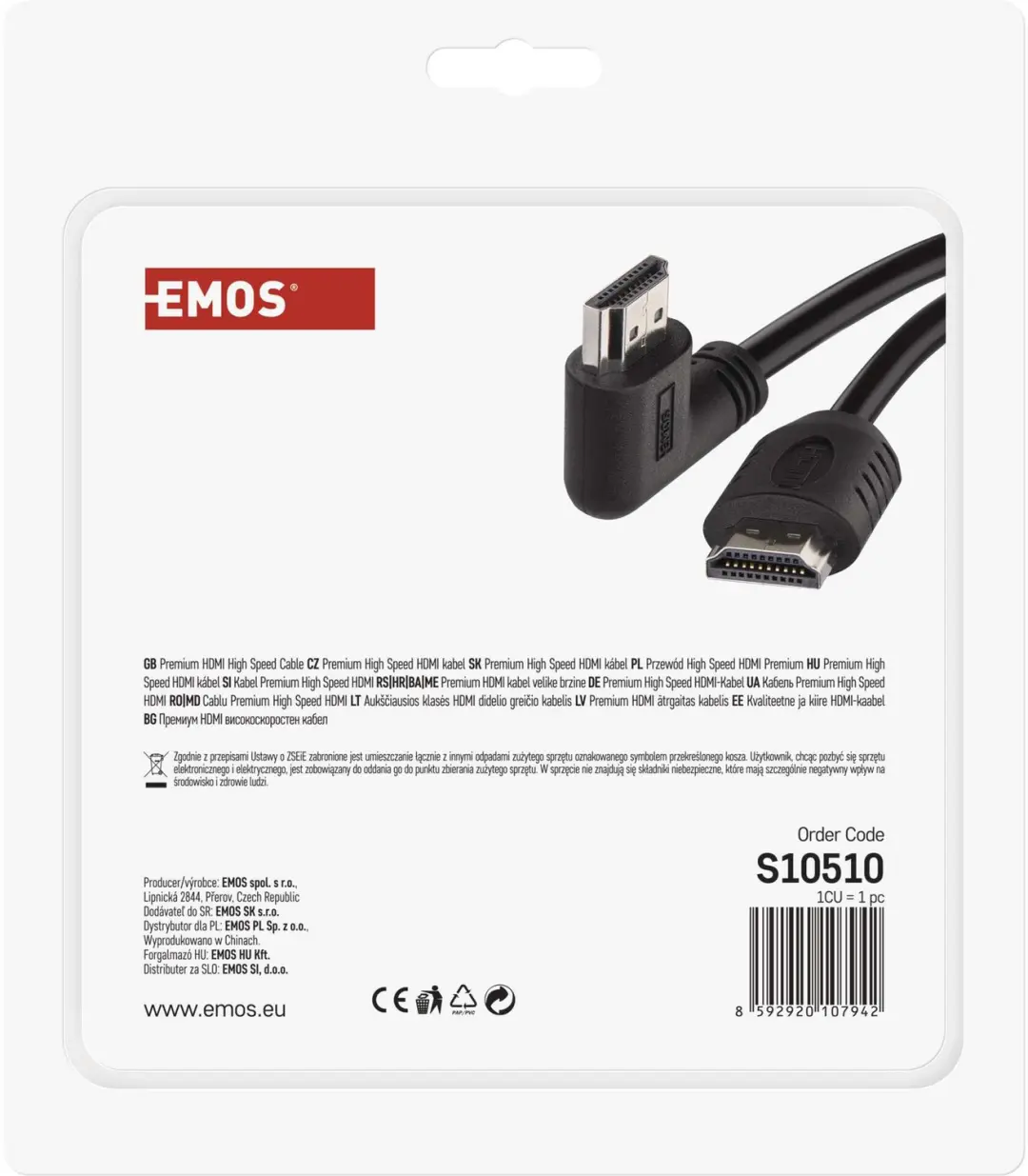 Emos S10510 HDMI 2.0 Kabel A-A 90° - 5m - Zwart - afbeelding 3 van 6