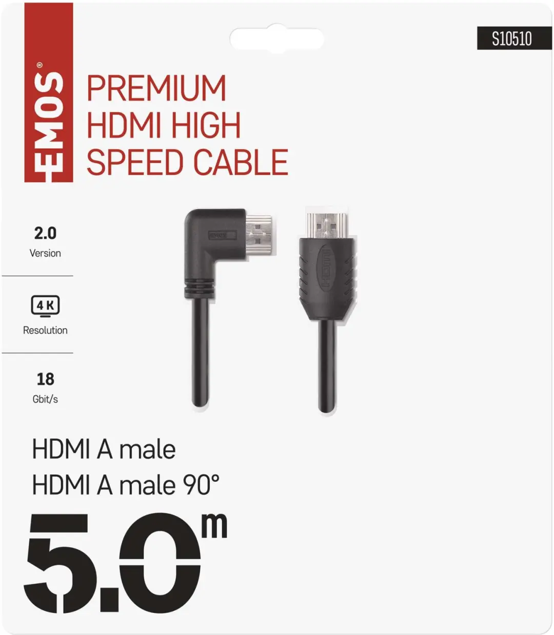 Emos S10510 HDMI 2.0 Kabel A-A 90° - 5m - Zwart - afbeelding 4 van 6