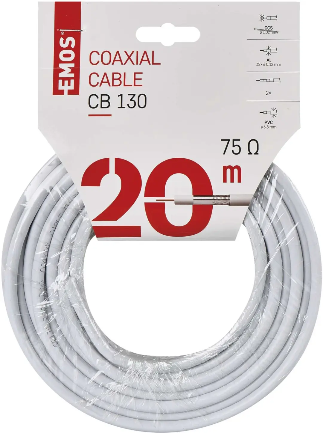 Emos CB130 Coaxkabel S5376 - 20m - Wit - afbeelding 2 van 6