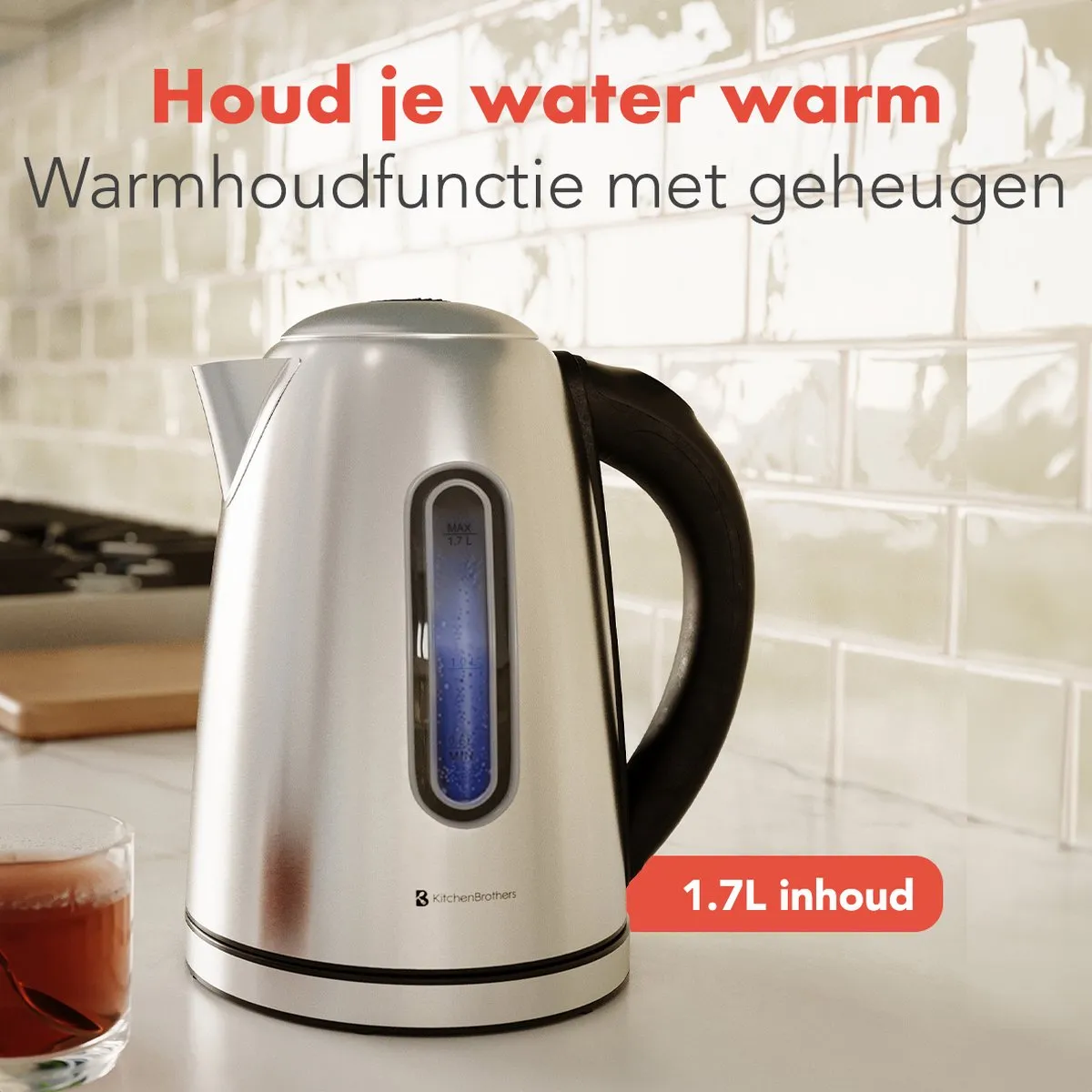 KitchenBrothers KB4065 Waterkoker 1,7L - 2200W - 7 Programma's - RVS