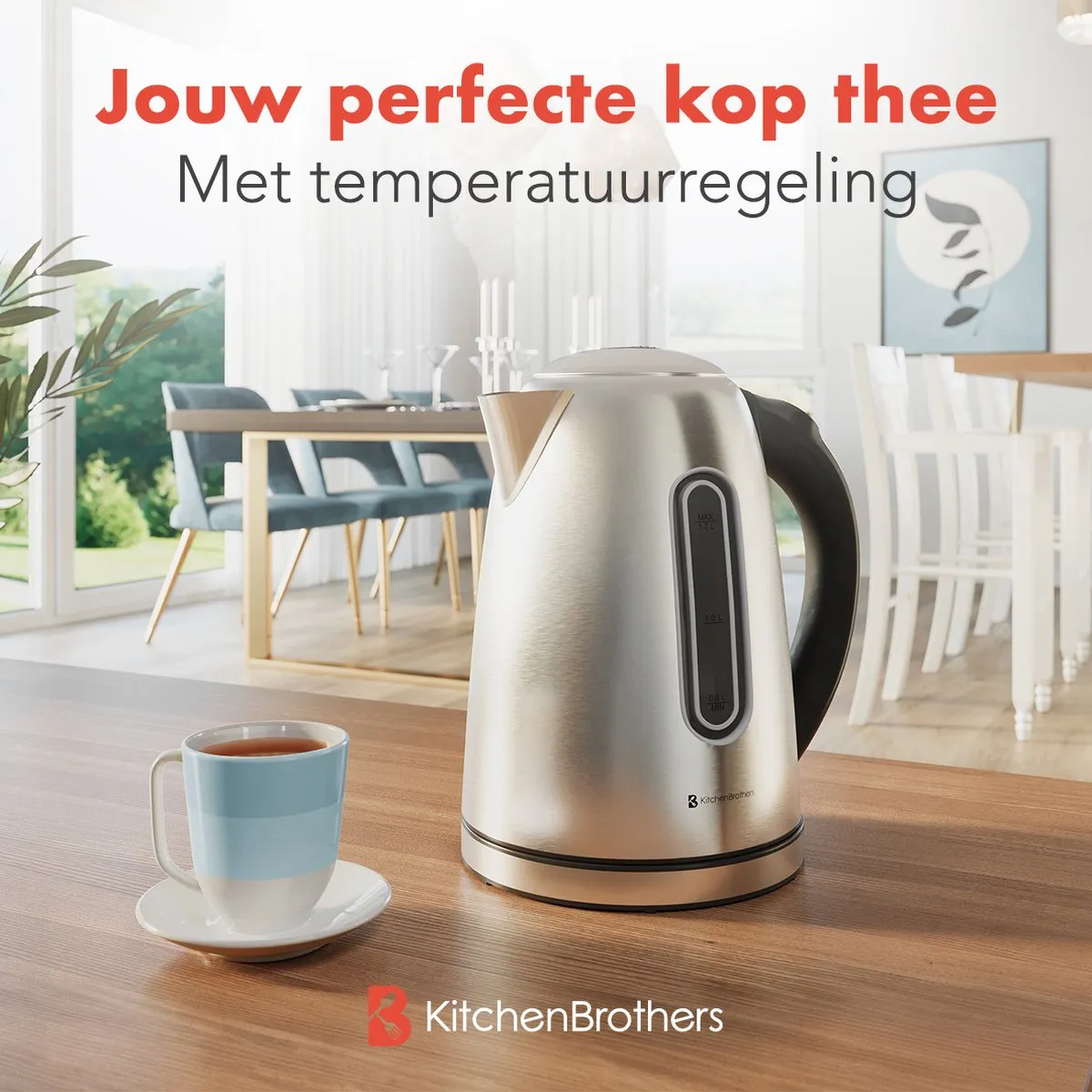KitchenBrothers KB4065 Waterkoker 1,7L - 2200W - 7 Programma's - RVS