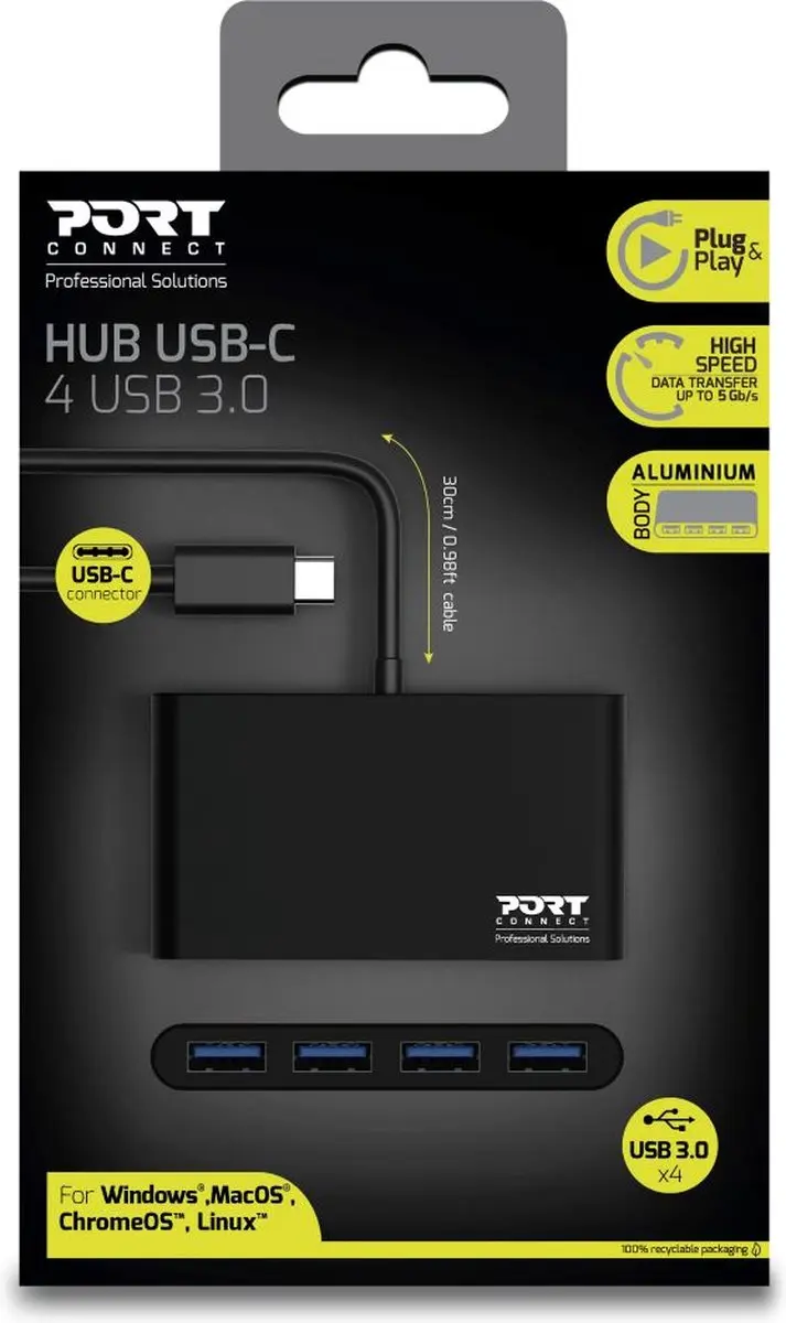 PORT Designs Port Connect 900123 USB-C Hub - Zwart - afbeelding 6 van 6