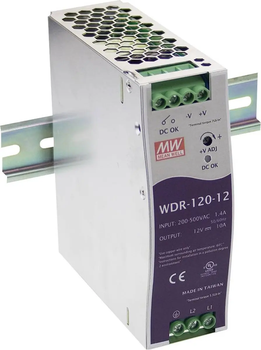 Mean Well WDR-120-12 DIN-rail netvoeding 12 V/DC 10 A 120 W Aantal uitgangen: 1
