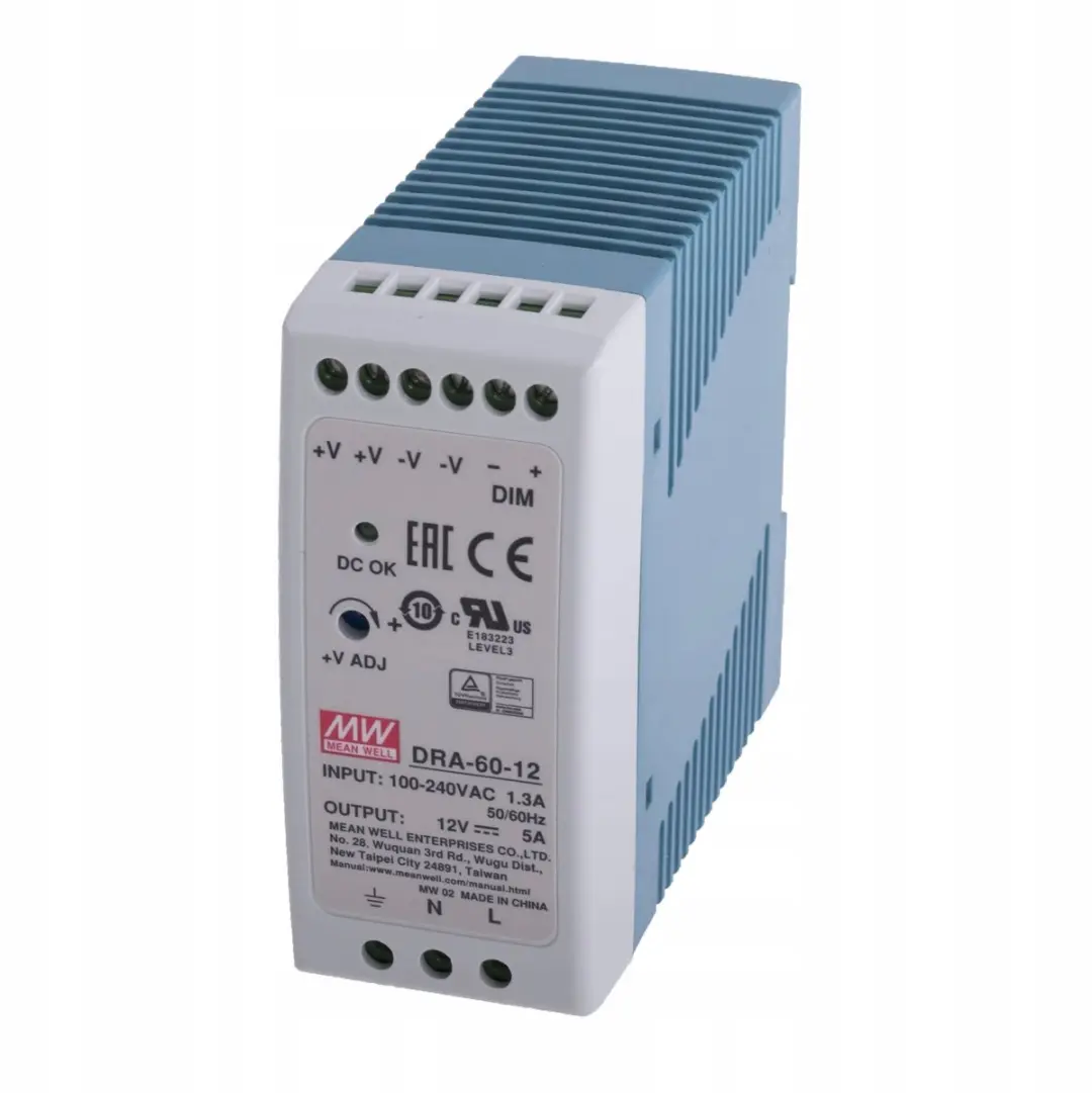 Mean Well DRA-60-12 DIN-rail netvoeding 12 V/DC 5 A 60 W Aantal uitgangen: 1 x I
