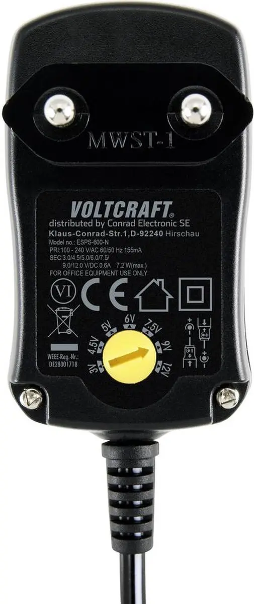 Voltcraft VC-11320915 Stekkernetvoeding - 3-12V - 0.6A - afbeelding 4 van 5