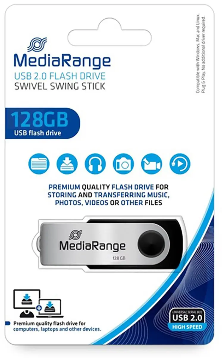 MediaRange MR913 USB-Stick 128GB - Zwart/Zilver - afbeelding 2 van 6