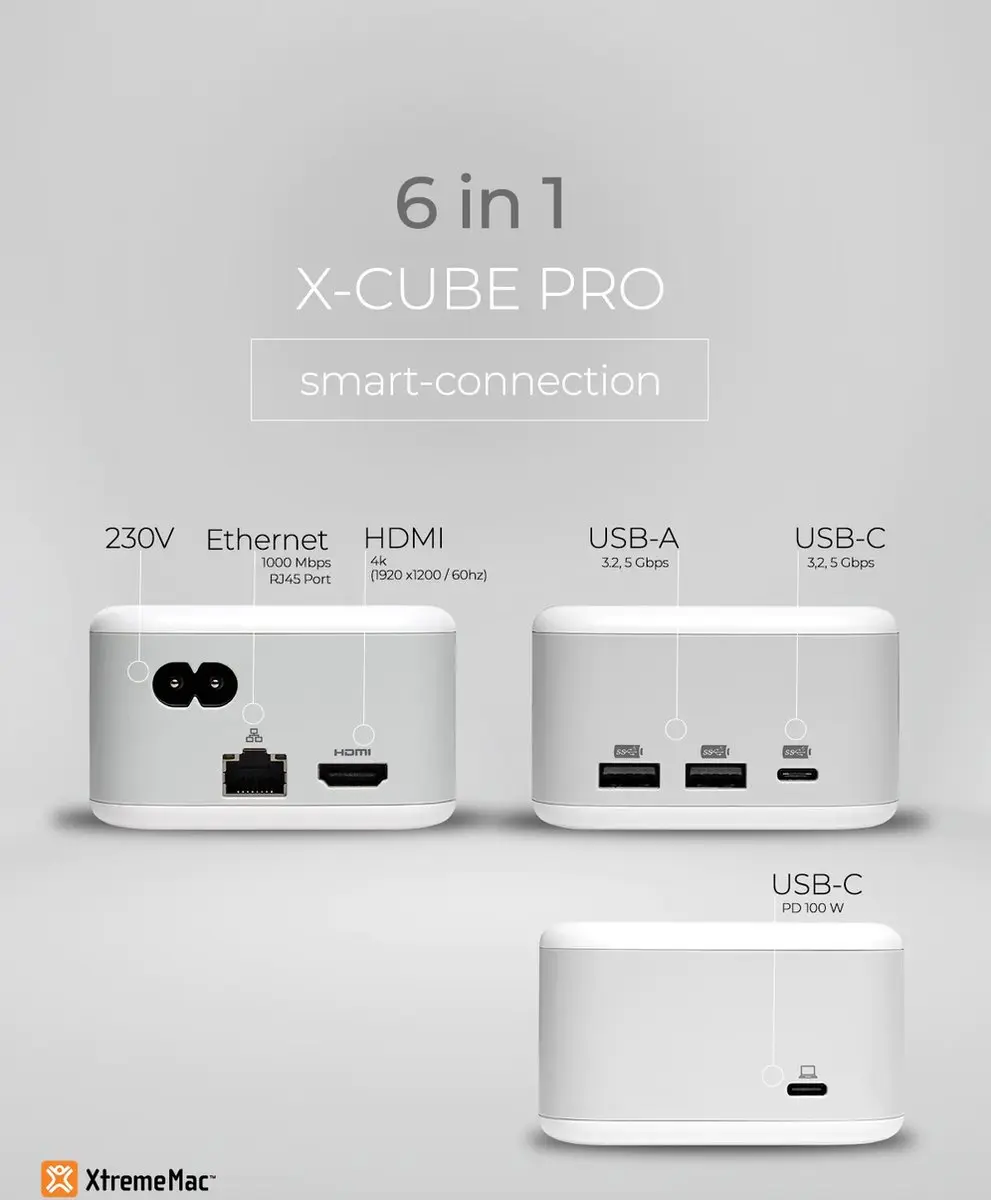 XtremeMac X-Cube Pro XWH-XCP-03 USB-C Hub - 130W - Wit - afbeelding 2 van 6