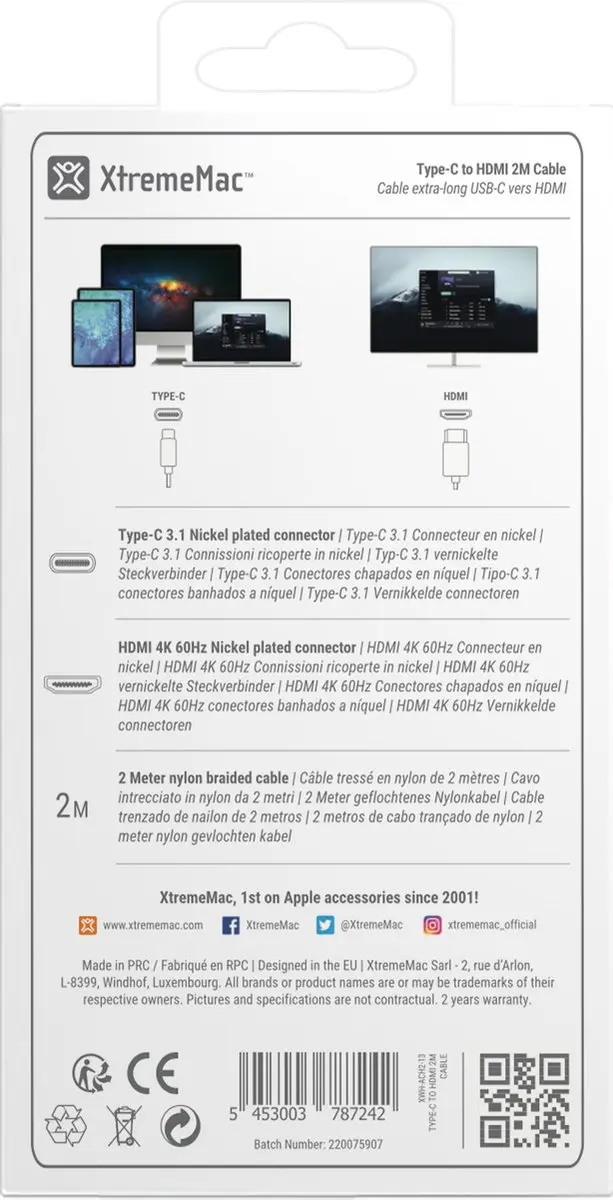 XtremeMac XWH-ACH2-13 USB-C naar HDMI Kabel 2m - Grijs - afbeelding 4 van 6