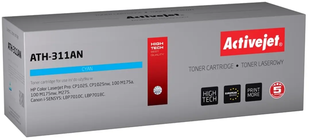 ActiveJet ATH-311AN Toner Cyaan - o.a. HP CE311A/Canon CRG-729C - afbeelding 5 van 6