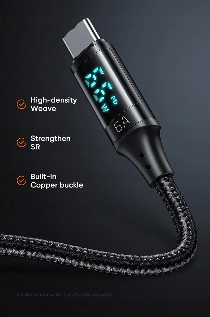 Mcdodo CA-1080 USB-C Kabel 66W - Zwart - afbeelding 2 van 6