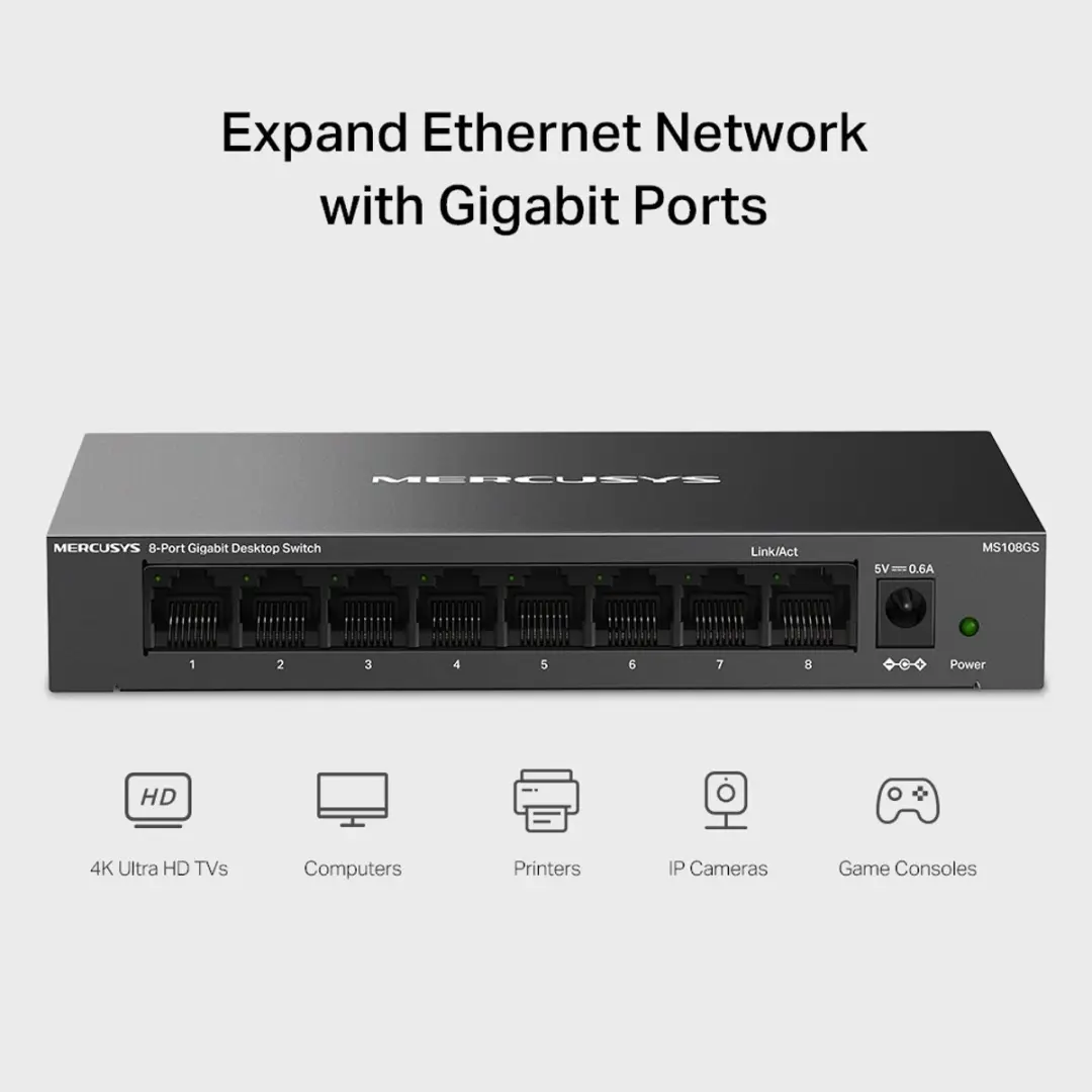 Mercusys MS108GS Netwerkswitch 8-Poorts - Zwart - afbeelding 6 van 6