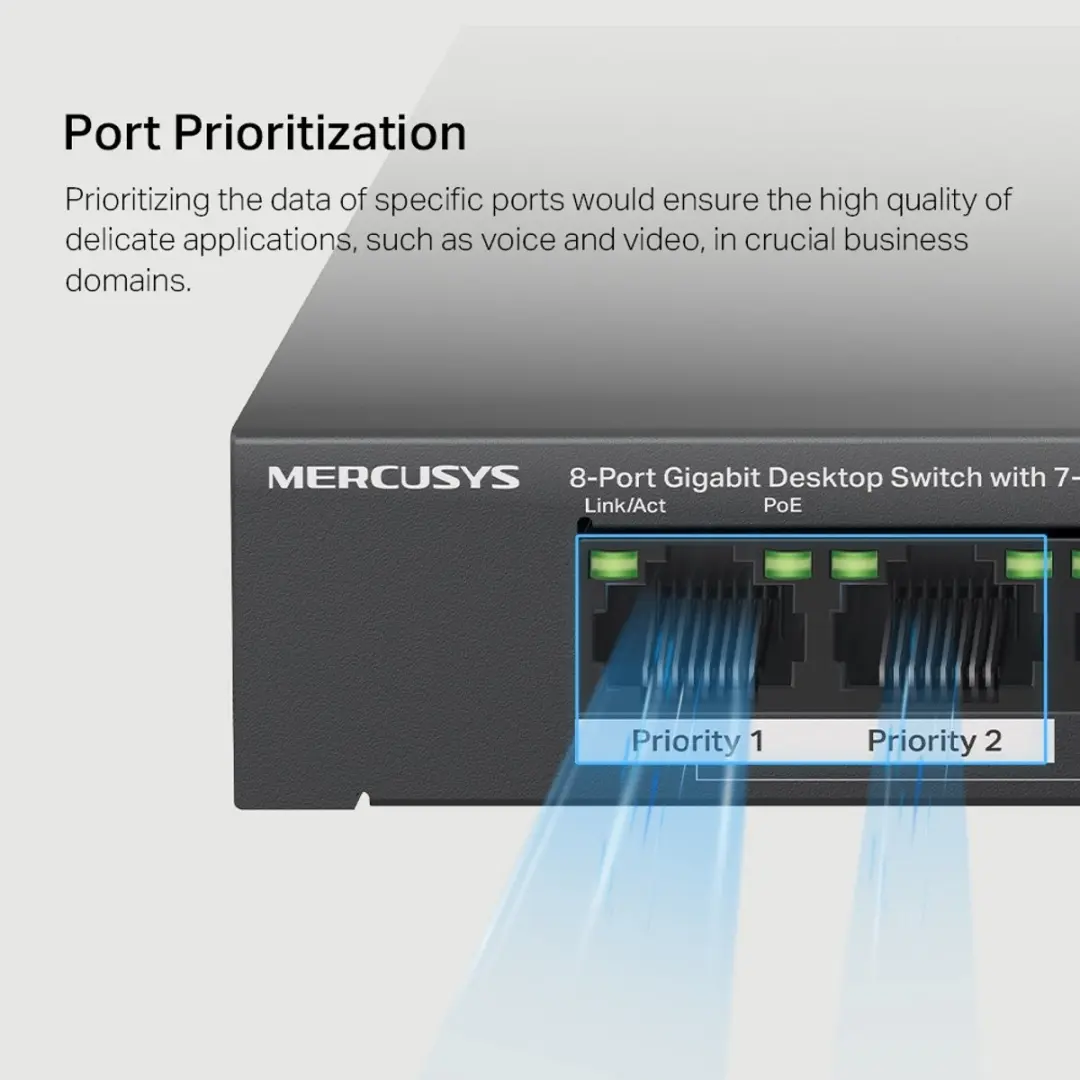 Mercusys MS108GP Netwerk-switch - 8 poorten, PoE - Zwart - afbeelding 2 van 6