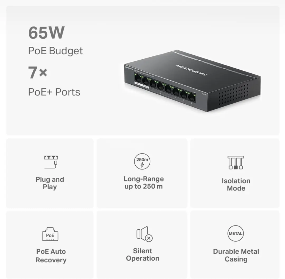 Mercusys MS108GP Netwerk-switch - 8 poorten, PoE - Zwart - afbeelding 4 van 6