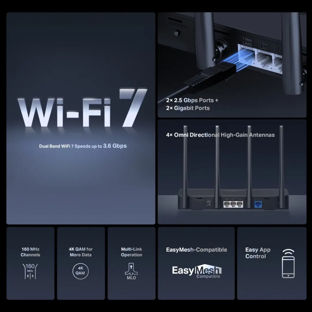 Mercusys MR27BE Router - BE3600 Wi-Fi 7 - Zwart - afbeelding 4 van 6