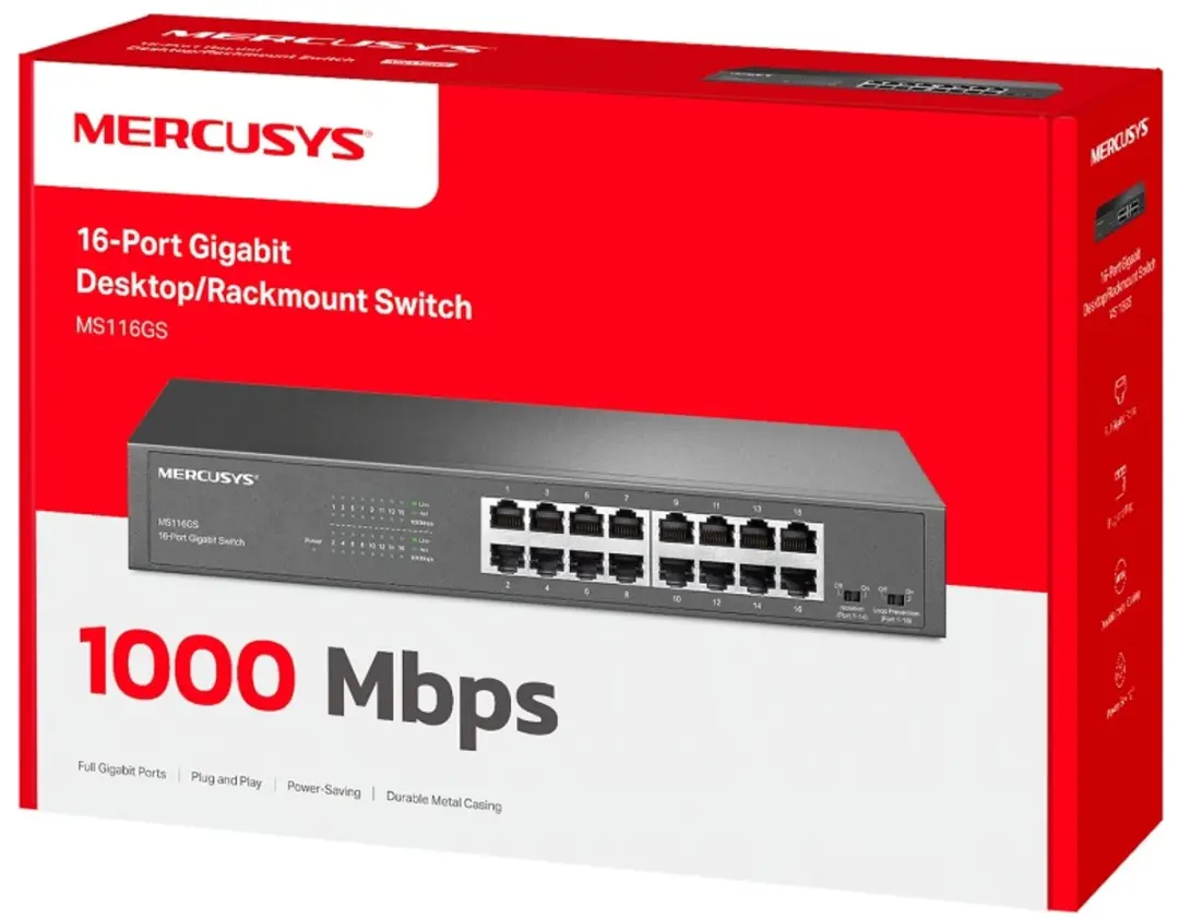 Mercusys MS116GS Netwerkschakelaar 16 Poorten - Zwart - afbeelding 2 van 2