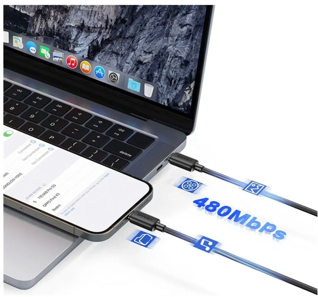 USAMS KY US-SJ696 USB-C naar USB-C Kabel 60W 2m - Wit - afbeelding 6 van 6