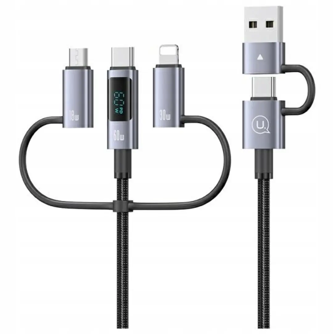 USAMS 6-in-1 Kabel 1.2m, 60W Snelladen, Aluminium