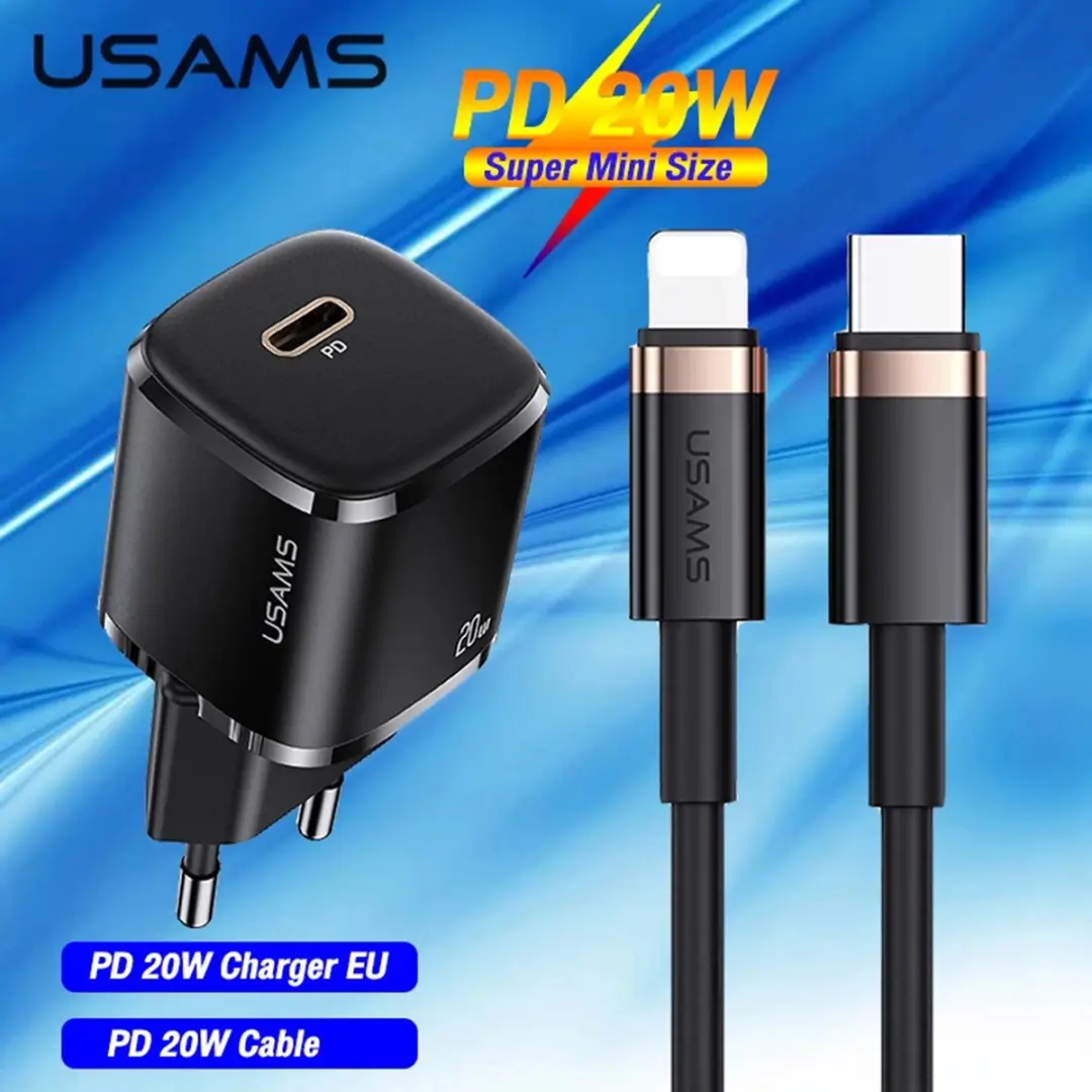 USAMS T36 Serie USB-C Oplader 20W - Zwart - afbeelding 6 van 6