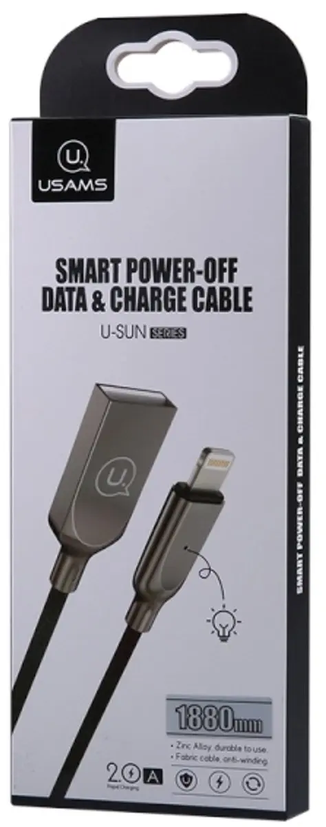 USAMS U-Sun Lightning Kabel IPYSUSB201 - 1,9m - Zwart - afbeelding 5 van 6