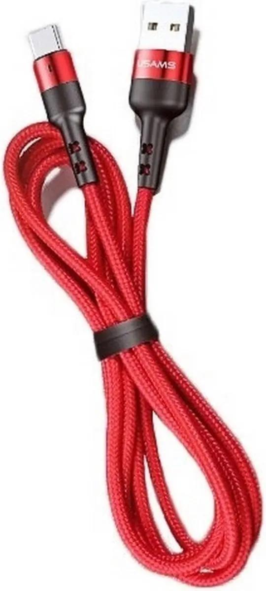 USAMS Gevlochten USB-A naar USB-C Kabel - 1m - Rood - afbeelding 2 van 4