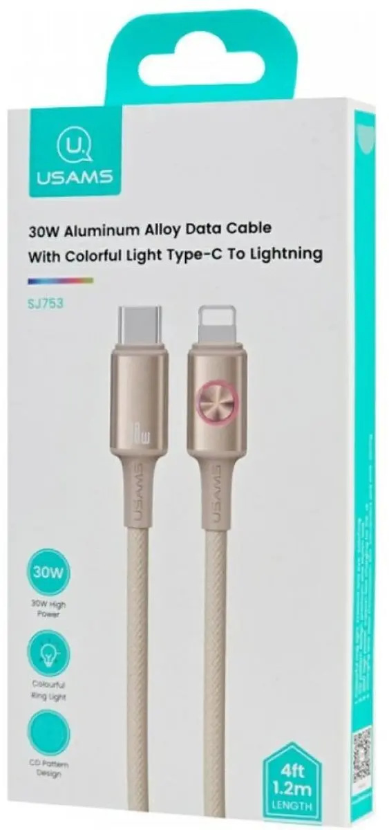 USAMS Huan SJ753 USB-C naar Lightning Kabel - 1,2m - Titaan - afbeelding 3 van 4