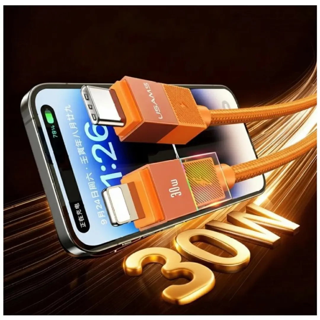 USAMS U93 USB-C naar Lightning kabel 30W - 1,2m - Oranje - afbeelding 3 van 6